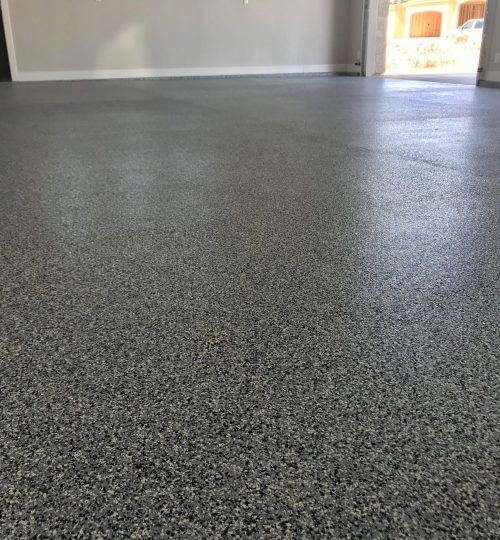 black-gray-white epoxy chip flooring